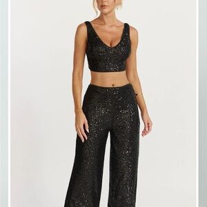 Showpo Black Sequin Wide-Leg Pants